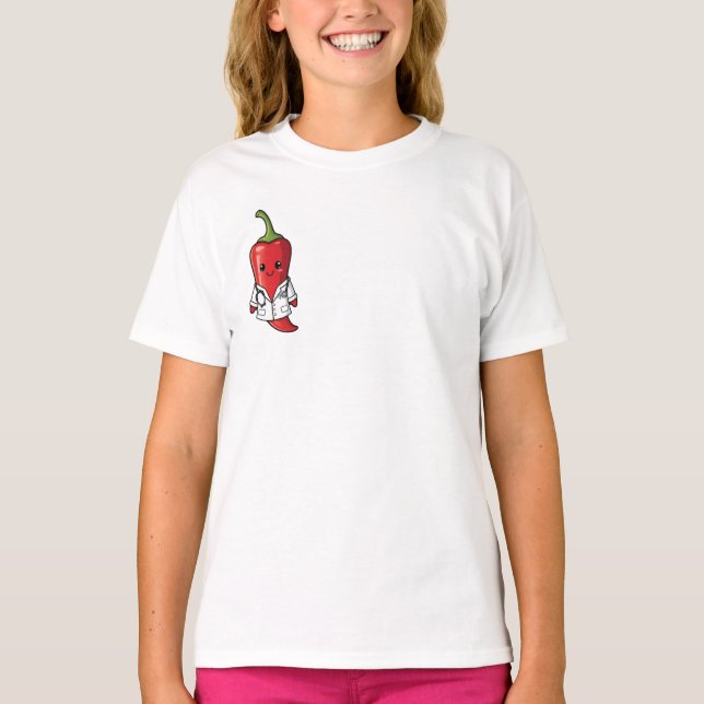 Tecknad läkare för barn med chilipeppar t shirt (Framsida)