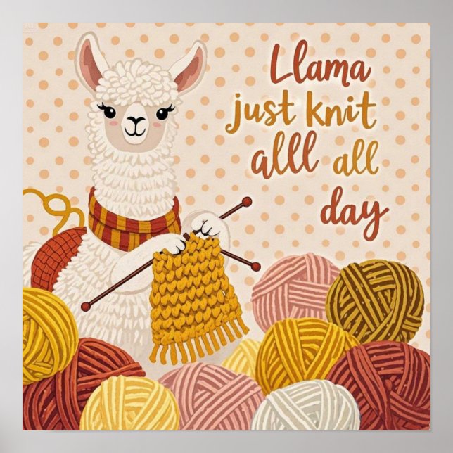 Tecknad lama iklädd stickad halsduk poster (Framsidan)