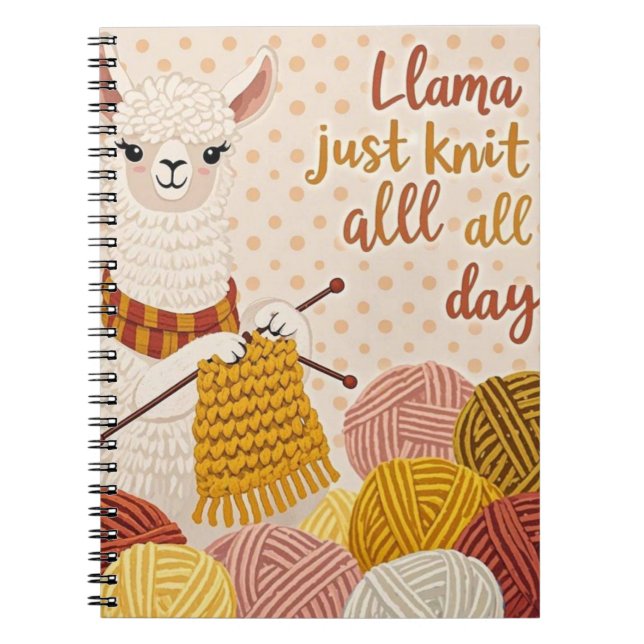 Tecknad Lama med sticka scarf Anteckningsbok (Framsidan)
