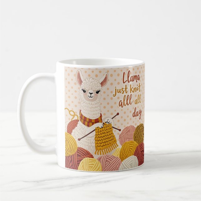 Tecknad Lama med sticka scarf Kaffemugg (Vänster)