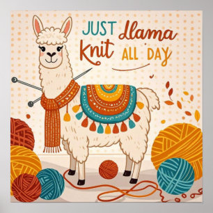 Tecknad Lama med sticka scarf poster
