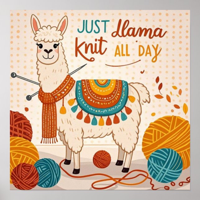 Tecknad Lama med sticka scarf poster (Framsidan)