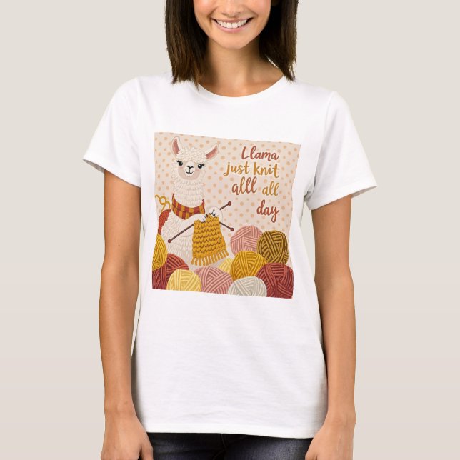 Tecknad Lama med sticka scarf T Shirt (Framsida)