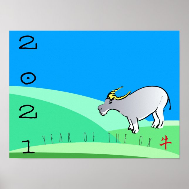 Tecknad Landskap Ox kinesiskt nyår 2021 HorP Poster (Framsidan)