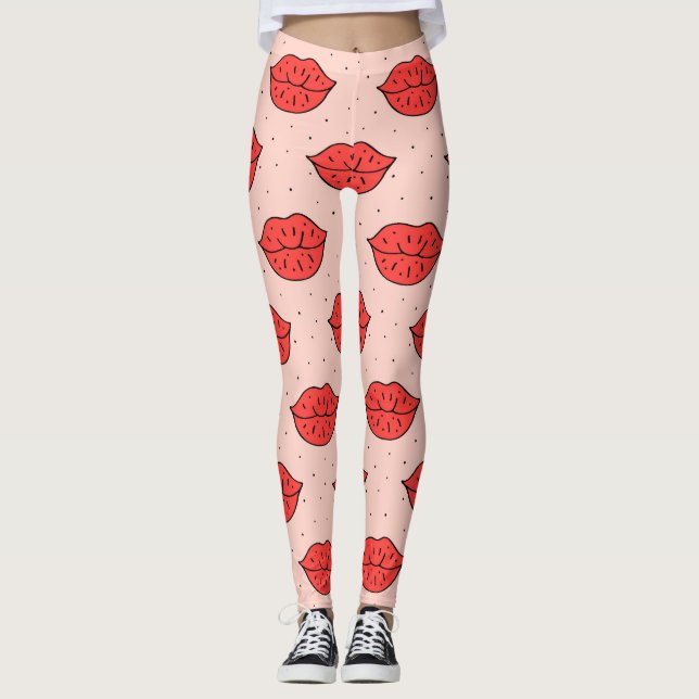 Tecknad läppar: feministisk doodle mönster. leggings (Framsida)