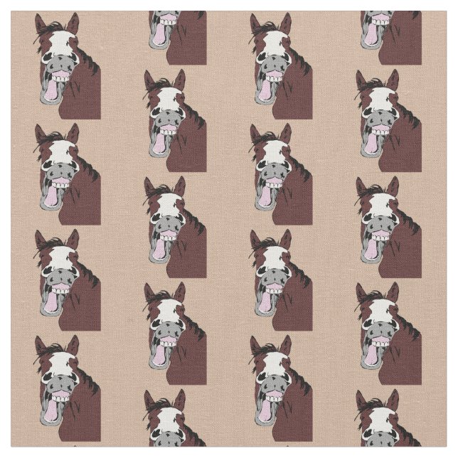 Tecknad Laughing Horse Funny Animal Art Tyg (Närbild)