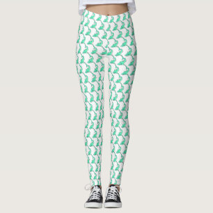 tecknad leende haj mint blå grön hav djur leggings