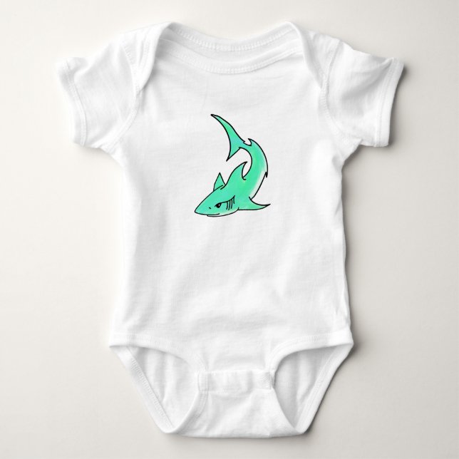 tecknad leende haj mint blå grön hav djur t shirt (Framsida)