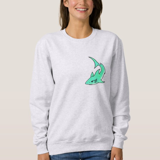 tecknad leende haj mint blå grön hav djur t shirt (Framsida)