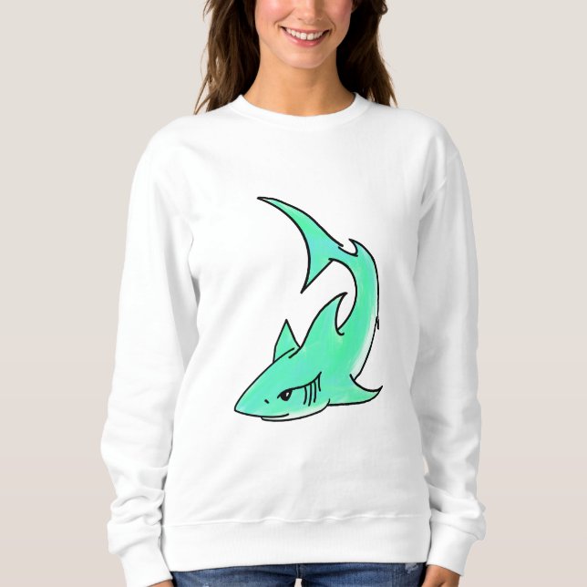tecknad leende haj Mintblått grönt Havsdjur T Shirt (Framsida)
