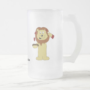 Tecknad Lejon med stenglas och sås av glas B Frostat Ölglas