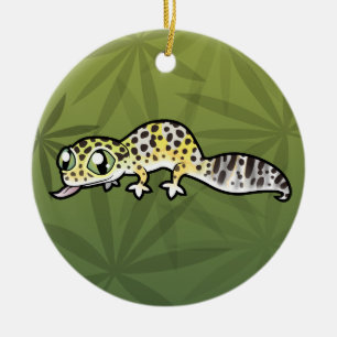 Tecknad leopardgecko julgransprydnad keramik