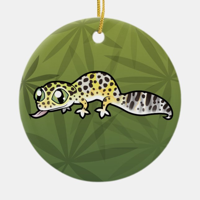 Tecknad leopardgecko julgransprydnad keramik (Framsidan)
