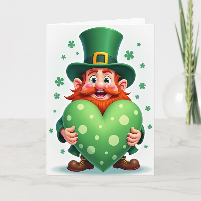 Tecknad Leprechaun Hjärtkort Kort (Framsida)