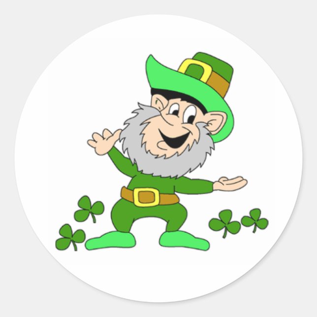 Tecknad Leprechaun Sticker Runt Klistermärke (Framsida)