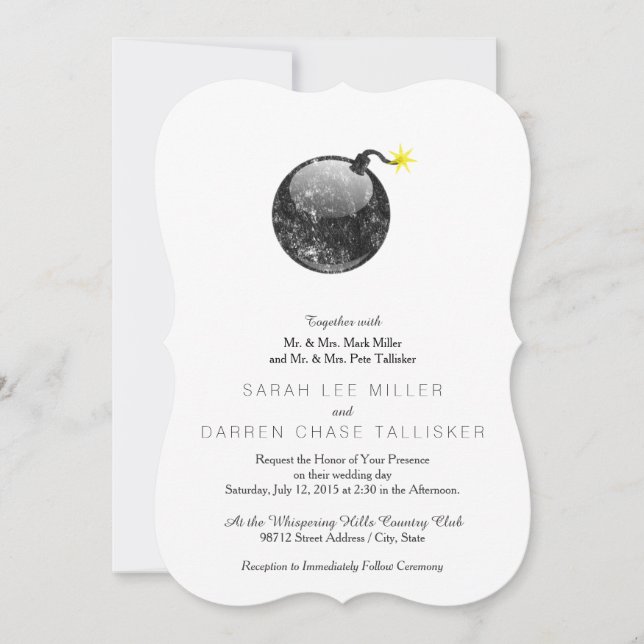 Tecknad Letterpress Stil Bomb Inbjudningar (Framsida)