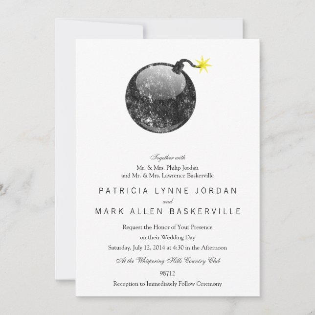 Tecknad Letterpress Stil Bomb Inbjudningar (Framsida)