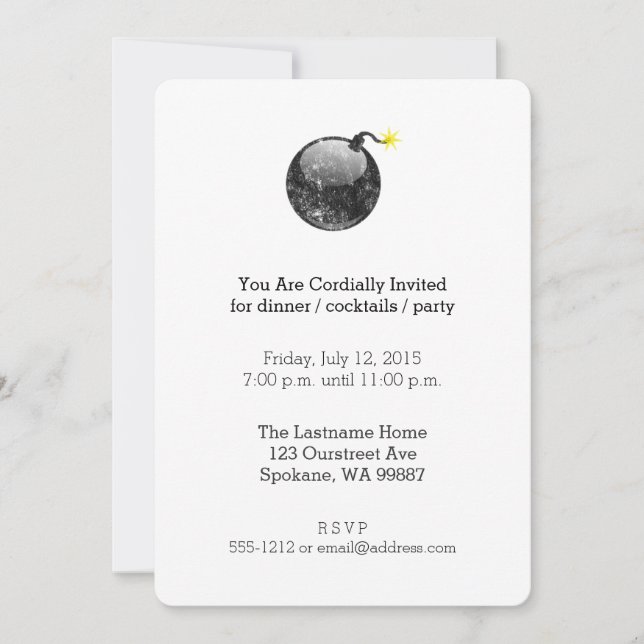 Tecknad Letterpress Stil Bomb Inbjudningar (Framsida)