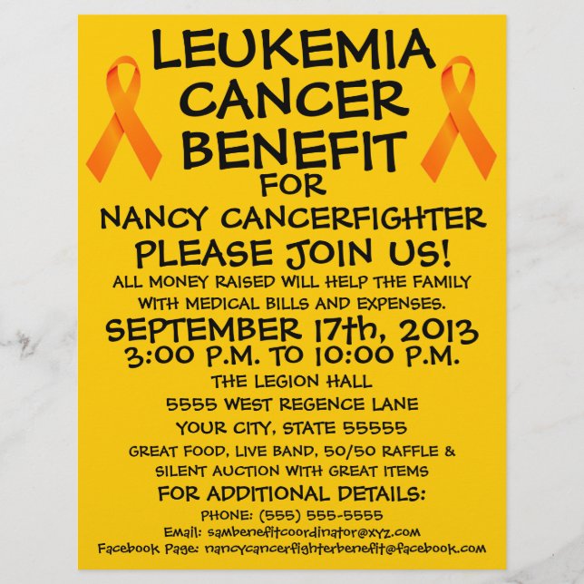 Tecknad Leukemi Cancer Förmån Flyer (Framsidan)
