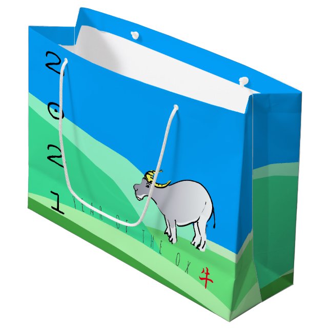 Tecknad liggande Ox kinesiskt nyår Zodiac LGB (Framsidan Vinklad)