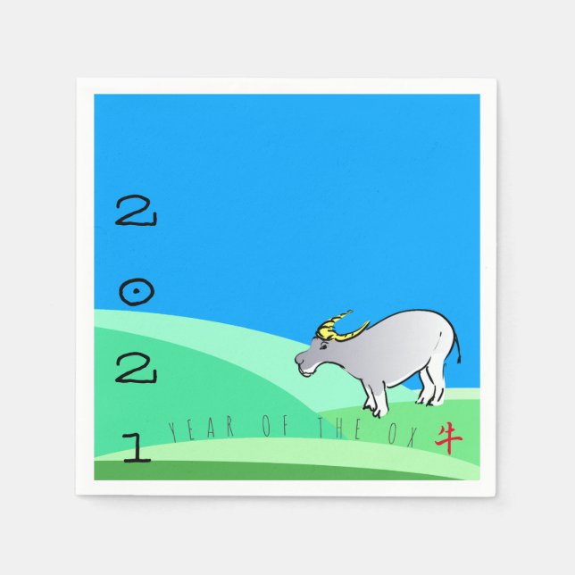 Tecknad liggande Ox kinesiskt nyårszodiac PN Pappersservett (Framsidan)