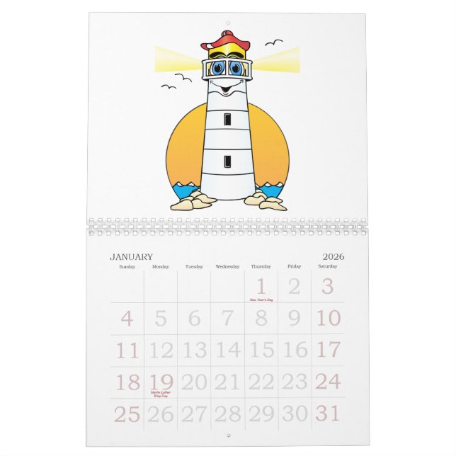 Tecknad Lighthouse-kalender Kalender (Jan 2026)