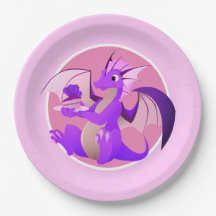 Tecknad Lila Dragon med kummel Rosa Pappra Tallrik