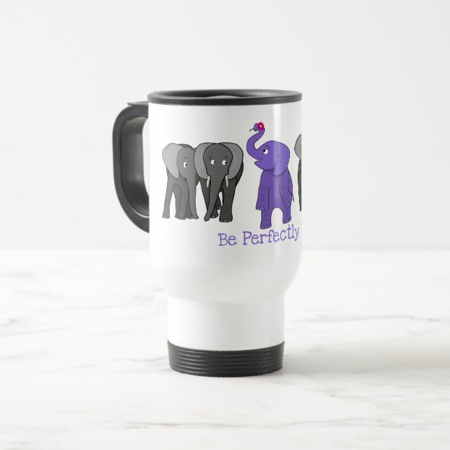Tecknad Lila Elephant "Var precis du" Resemugg (Framsida vänster)