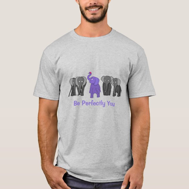 Tecknad Lila Elephant "Var precis du" T Shirt (Framsida)