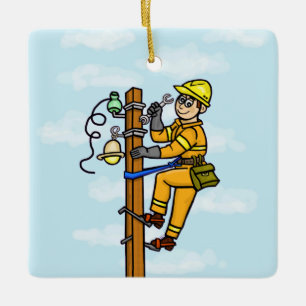 Tecknad Lineman som arbetar med pole Ornament Add