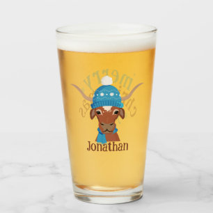 Tecknad Longhorn in Bright Blue Ski Cap and Scarf Glaskopp