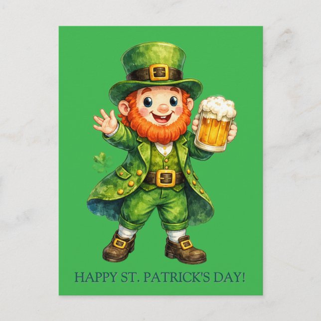 Tecknad Lucky Leprechaun St. Patrick's Day-kort Vykort (Framsida)