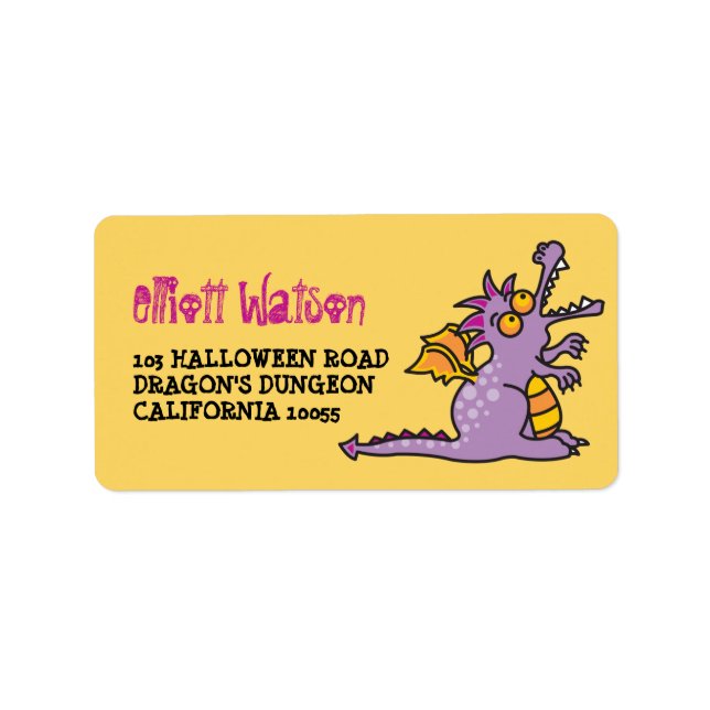 Tecknad Magic Dragon Halloween-Adressetiketter Adressetikett (Framsidan)