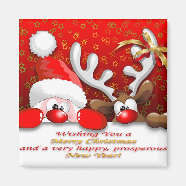 Tecknad Magnet från Funny Santa och Reindeer (Framsidan)