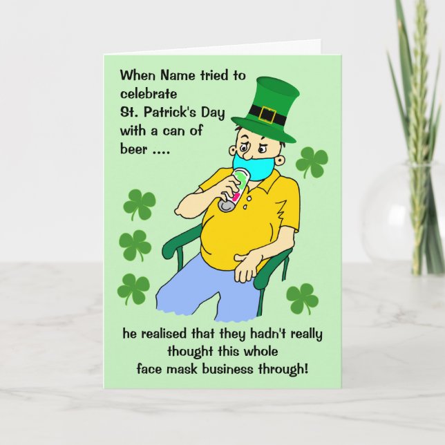 Tecknad Male Facemask Beer St patricks day Kort (Framsida)