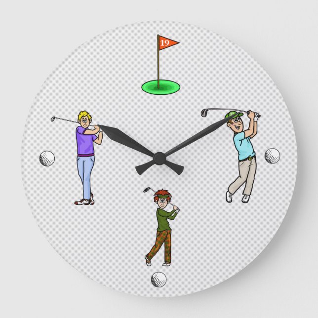 Tecknad Male Golfers Wall Clock Stor Klocka (Framsida)