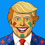 Tecknad Man Darttavla<br><div class="desc">En tecknad man med blondinskt hår med en clown ansikte som leende på kostym.</div>