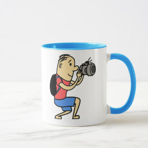 Tecknad man med kamera mugg