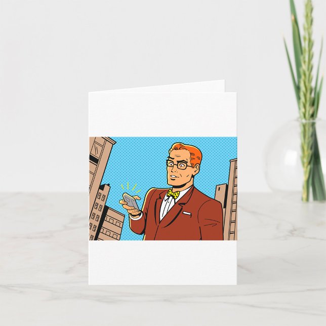 Tecknad Man med mobiltelefon Kort (Skapare uppladdad)