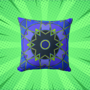 Tecknad Mandala Blue Grönt and Black Kudde