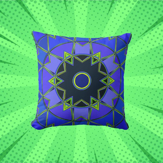 Tecknad Mandala Blue Grönt and Black Kudde (Skapare uppladdad)