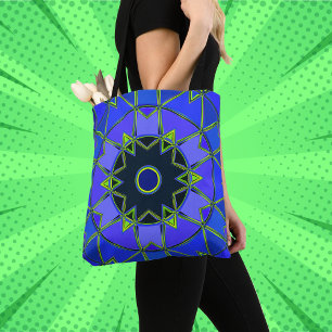 Tecknad Mandala Blue Grönt and Black Tygkasse