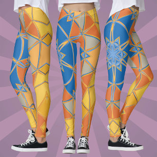 Tecknad Mandala Blue Orange och Gult Leggings