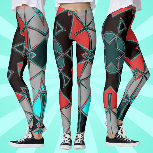 Tecknad Mandala Blue Red and Black Leggings