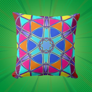 Tecknad Mandala Blue Rosa Gult och Orange Kudde