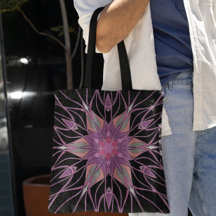 Tecknad Mandala Flower Black Lila and Rosa Tygkasse