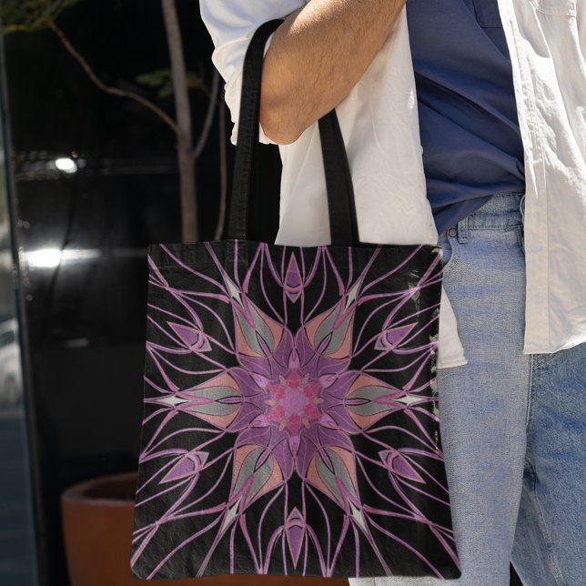 Tecknad Mandala Flower Black Lila and Rosa Tygkasse (Skapare uppladdad)