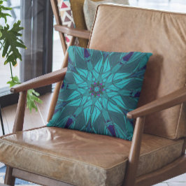 Tecknad Mandala Flower Blue Kudde