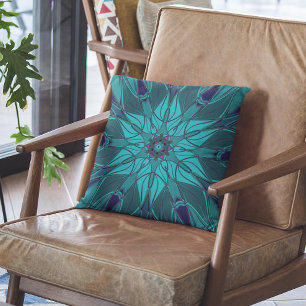Tecknad Mandala Flower Blue Kudde