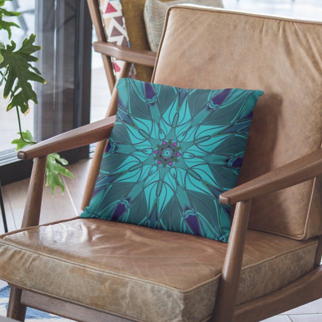 Tecknad Mandala Flower Blue Kudde (Skapare uppladdad)